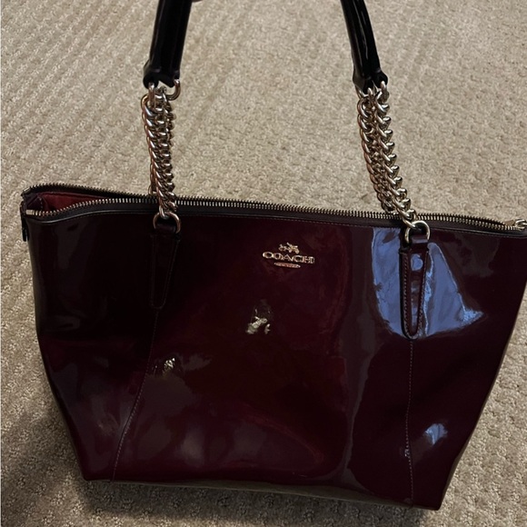 COACH Burgundy Patent Leather Tote - Picture 2 of 5